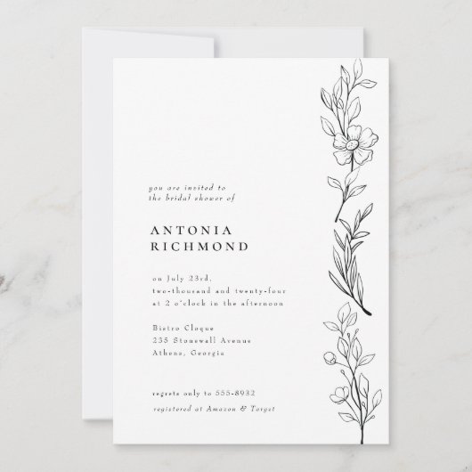 モダン野エレガント花フローラブライダルシャワー 招待状 (正面)