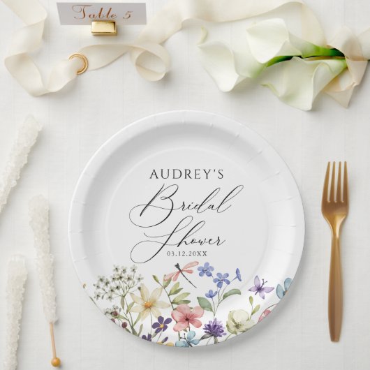 モダン野カラフル花フローラブライダルシャワー ペーパープレート (ウェディング)