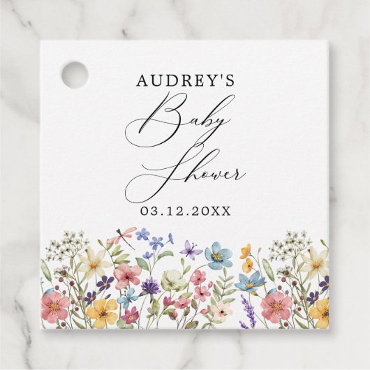 モダン野カラフル花フローラ本ベビー フェイバータグ (正面)