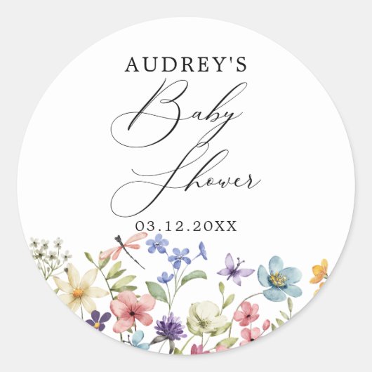 モダン野カラフル花フローラ本ベビー ラウンドシール (正面)