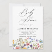 モダン野カラフル花フローラ赤ちゃんシャワー 招待状 (正面)