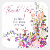 モダン野感謝してい花ブライダルシャワー スクエアシール (正面)