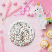 モダン野花と鳥の誕生日またはシャワー ペーパープレート (パーティー)