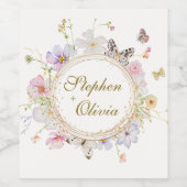 モダン野花フローラ結婚リース ワインラベル (シングルラベル)