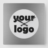 モダン金エレガント無地の銀のロゴ スクエア壁時計 (正面)