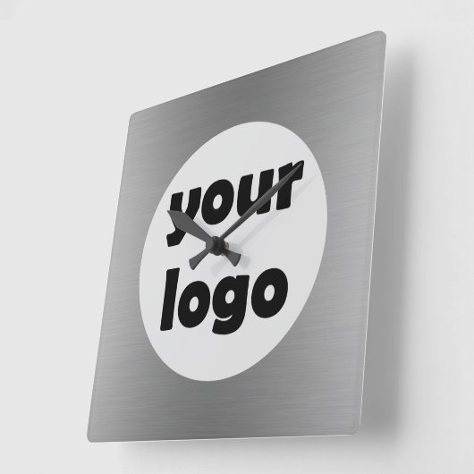 モダン金エレガント無地の銀のロゴ スクエア壁時計 (傾斜)