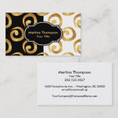 モダン金ゴールドが白黒でカール 名刺 (正面/裏面)