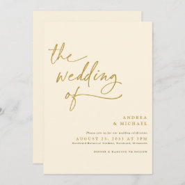 モダン金ゴールドとクリームの手結婚跡 招待状