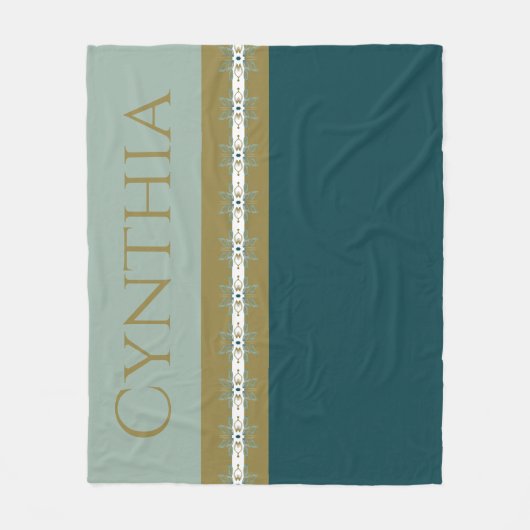 モダン金ゴールドとティール(緑がかった色) フリースブランケット (正面)