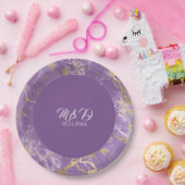 モダン金ゴールドとパープル大理石結婚の紙プレート ペーパープレート (パーティー)