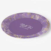 モダン金ゴールドとパープル大理石結婚の紙プレート ペーパープレート (アングル)