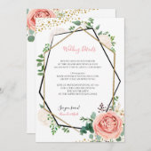 モダン金ゴールドとピンクジオメト結婚リの挿入カード 招待状 (正面/裏面)