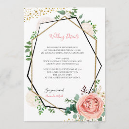 モダン金ゴールドとピンクジオメト結婚リの挿入カード 招待状