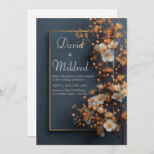 モダン金ゴールドとフローラ結婚の 招待状 (正面/裏面)