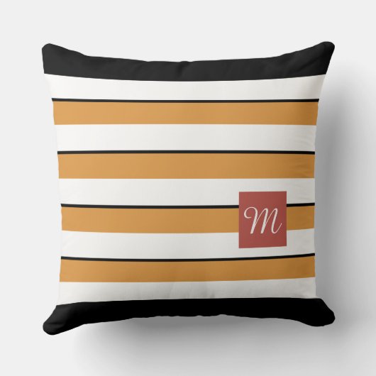 モダン金ゴールドとブラックのストライプ装飾用クッション クッション (裏面)