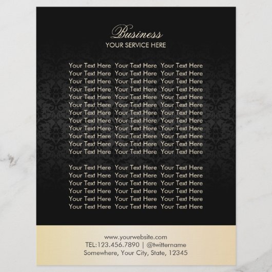 モダン金ゴールドとブラックのダマスクのエレガントパンフレット チラシ (正面)