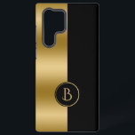モダン金ゴールドとブラックストライプ幾何学的デザイン2 SAMSUNG GALAXY S22 ULTRAケース<br><div class="desc">モダン金ゴールドと黒の分割スクリーン幾何学的デザインとモノグラムカスタム付き。</div>