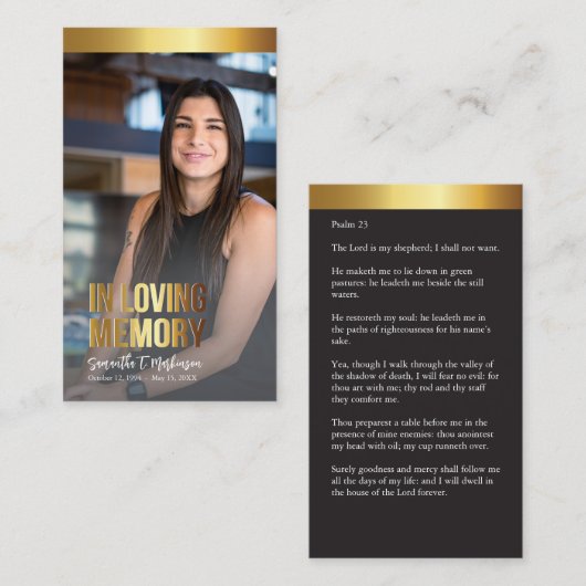 モダン金ゴールドとブラック写真葬式祈りの言葉カード 名刺 (正面/裏面)