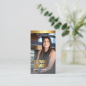 モダン金ゴールドとブラック写真葬式祈りの言葉カード 名刺 (スタンド正面)