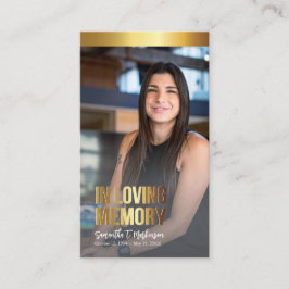 モダン金ゴールドとブラック写真葬式祈りの言葉カード 名刺