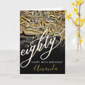 モダン金ゴールドとブラック80誕生日 カード (黄色い花)
