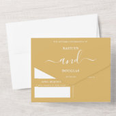 モダン金ゴールドとホワシンプルイトのスクリプ結婚ト オールインワン招待状 (裏面)