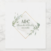 モダン金ゴールドとミント – 緑の葉のフレーム ワインラベル (シングルラベル)