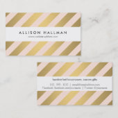 モダン金ゴールドと桃の対角ストライプ 名刺 (正面/裏面)