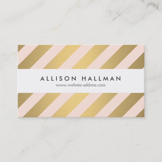 モダン金ゴールドと桃の対角ストライプ 名刺 (正面)