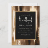 モダン金ゴールドと濃い抽象芸術の水の色結婚の 招待状 (正面)