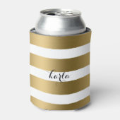 モダン金ゴールドと白ストライプ文字パターン 缶クーラー (缶正面)