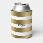 モダン金ゴールドと白ストライプ文字パターン 缶クーラー (缶裏面)
