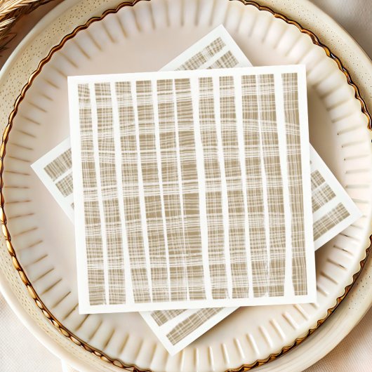 モダン金ゴールドと白ストライプ色のテクス結婚チャ スタンダードカクテルナプキン