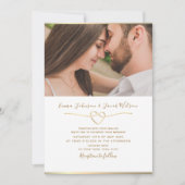 モダン金ゴールドと白結婚写真 招待状 (正面)