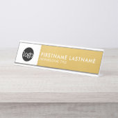 モダン金ゴールドと白 – ロゴ、名前、タイトルの追加 デスクネームプレート (正面)