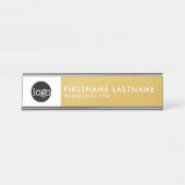 モダン金ゴールドと白 – ロゴ、名前、タイトルの追加 デスクネームプレート (正面)