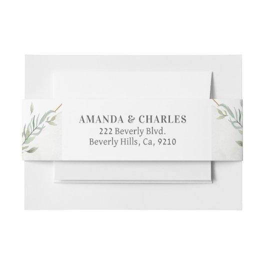 モダン金ゴールドと葉のフレーム 招待状ベリーバンド (正面例)