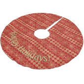 モダン金ゴールドと赤パターンのカスタマイズ可能なメッセージ ブラッシュドポリエステルツリースカート (アングル)