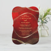 モダン金ゴールドと赤 招待状 (スタンド正面)