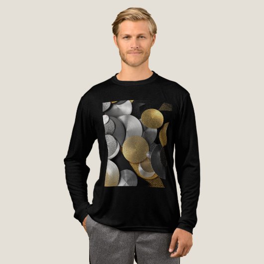 モダン金ゴールドと銀の幾何学円 トライブレンドTシャツ (正面全体)