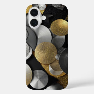 モダン金ゴールドと銀の幾何学円 iPhone 16ケース