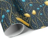 モダン金ゴールドと青の抽象芸術フローラ ラッピングペーパー (ロールコーナー)