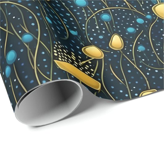 モダン金ゴールドと青の抽象芸術フローラ ラッピングペーパー (ロールコーナー)