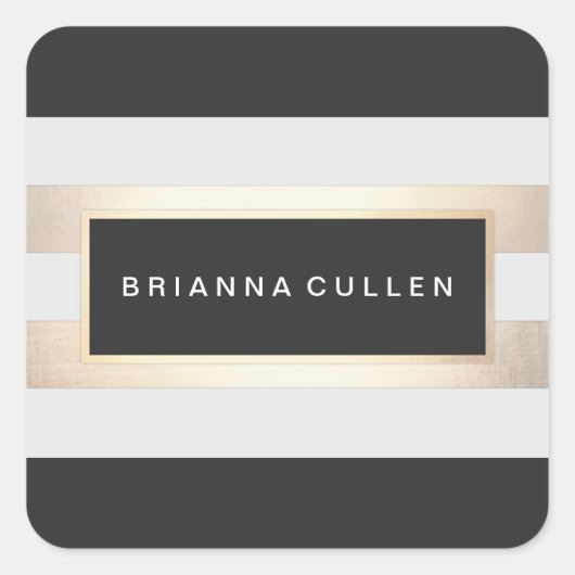 モダン金ゴールドと黒のストライプ スクエアシール (正面)