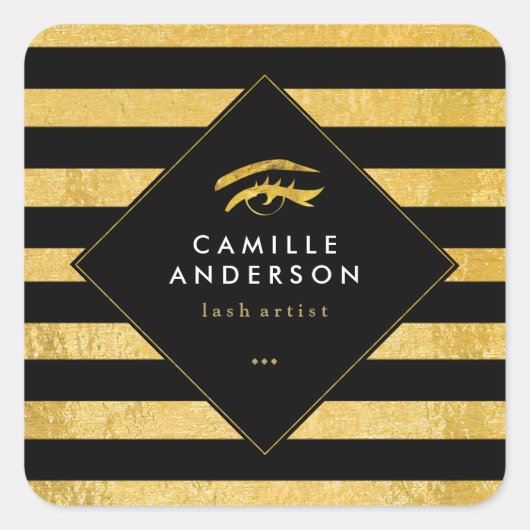 モダン金ゴールドと黒の金ゴールドのラッストライプシュ付き スクエアシール (正面)
