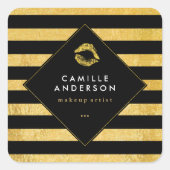 モダン金ゴールドと黒ストライプ金ゴールドフェイク唇 スクエアシール (正面)