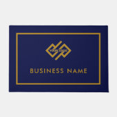 モダン金ゴールドとBleu会社のロゴ ドアマット (正面)