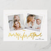 モダン金ゴールドのフレームは陽気なクリスマスの数々の写真 箔シーズンカード (正面)