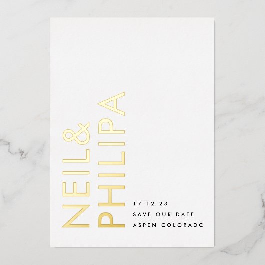 モダン金ゴールドの写真はっきりした以外の名前 箔招待状 (正面)