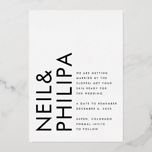 モダン金ゴールドの写真はっきりした以外の名前 箔招待状 (裏面)